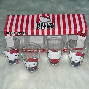 🆕 Hello Kitty Camping Design 4- Piece Glassware Set Shot Glasses 1.5 Oz Each